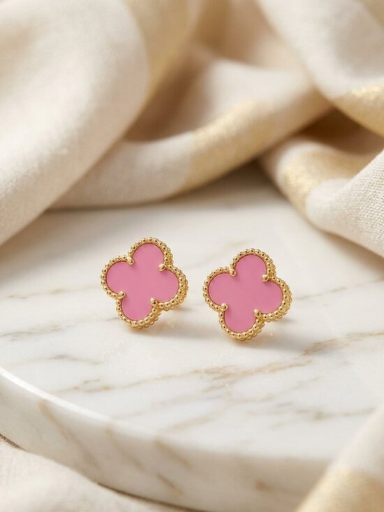 Jewelry - Clover Earrings Pink Gold Plated